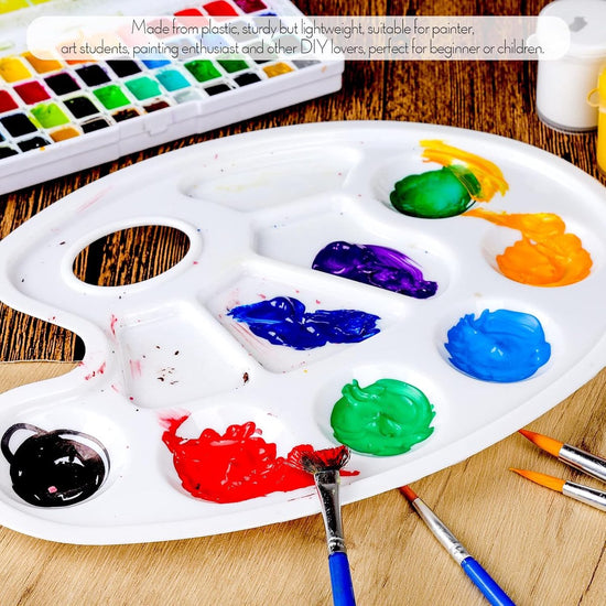 Two-piece oval paint palette - plastic paint tray - palette with thumb hole - suitable for adults and children - perfect for painting or DIY craft lessons - white