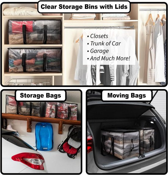 Large Moving Boxes & Storage Bags - Extra Large Moving Boxes with Backpack Straps, Zippers & Handles - Sturdy & Durable for Student Rooms - 4-Pack