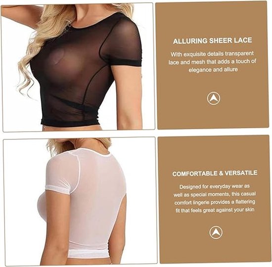 Sexy lingerie for women - Two-piece set - Lingerie set - Sexy sheer lace lingerie - Short sleeve lace set - Sheer set - Valentine&