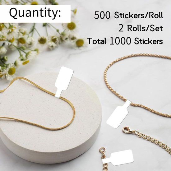 1000 Self-Adhesive Price Tags for Jewelry – Blank Labels for Necklaces, Earrings, Bracelets, Rings and Clothing