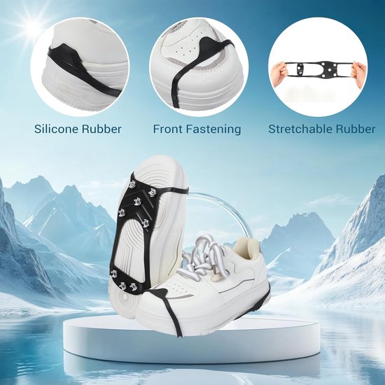 Snow boots with non-slip soles - Set of 2 - Safe walking on icy and snowy roads - Suitable for size M (40-45) - Non-slip studs - Suitable for winter walking, hiking, jogging, strolling and mountaineering