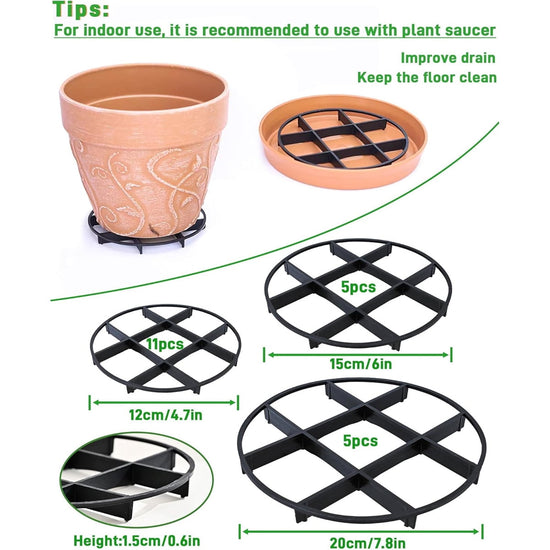 Plant Saucer Drainage Rack Stand,21Pcs 3 Size Flower Pot Level Feet Elevator Support Holder,Plant Stands for Flower Pot Prevention Drainage,Reusable Mesh Pad,Raises Protector Plant Trivet