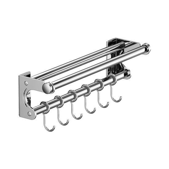 Kitchen Organization and Storage Rack, Wall Mounted Pots and Pans Rack, Stainless Steel Metal Wall Shelf with Hooks for Hanging Pots and Pans for Kitchen Bathroom Bedroom Pantry 30 * 9 * 9cm/11.81 * 3.54 * 3.54inch A