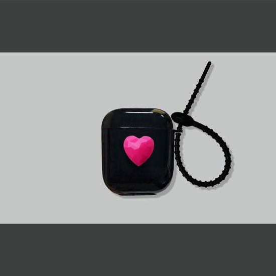 Rose Red Heart on Black Case + Black Wrist Strap AirPods Pro 2