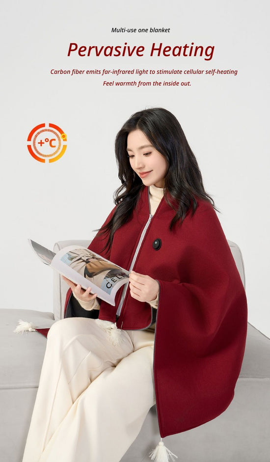 USB Washable Heated Shawl-No Power Bank Included-Red