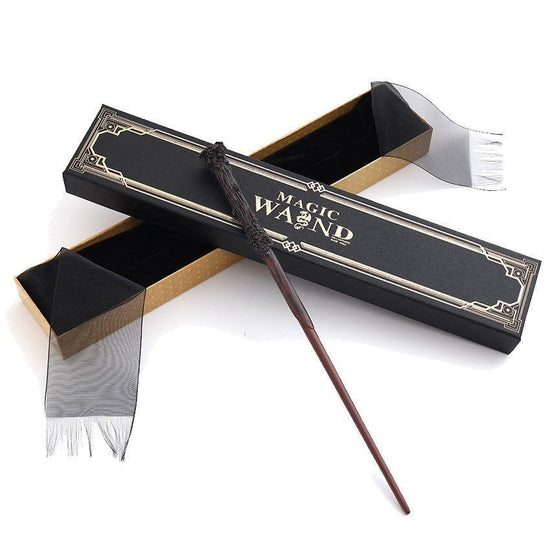 Flat Head Resin Wizard Wand With Inner Metal Support, Christmas & Halloween Roleplay Decor, Style 2, Black Gold Stamping Ribbon Gift Box
