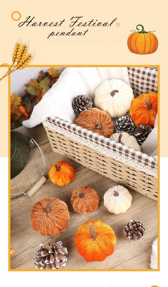 Ins Flocked Pumpkin Figurine, Halloween & Christmas Party Desktop Ornament, Ideal Indoor Festive Decoration, Cream White 10cm