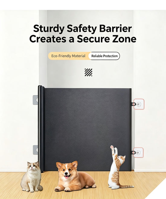 Cartoon Retractable Pet Safety Fence, Large 78x130cm Cute Paw Soft Barrier, Anti‑runaway Cat Door Guard, Household Partition, Christmas & Halloween Pet Accessory, Holiday Gift for Pet Owners