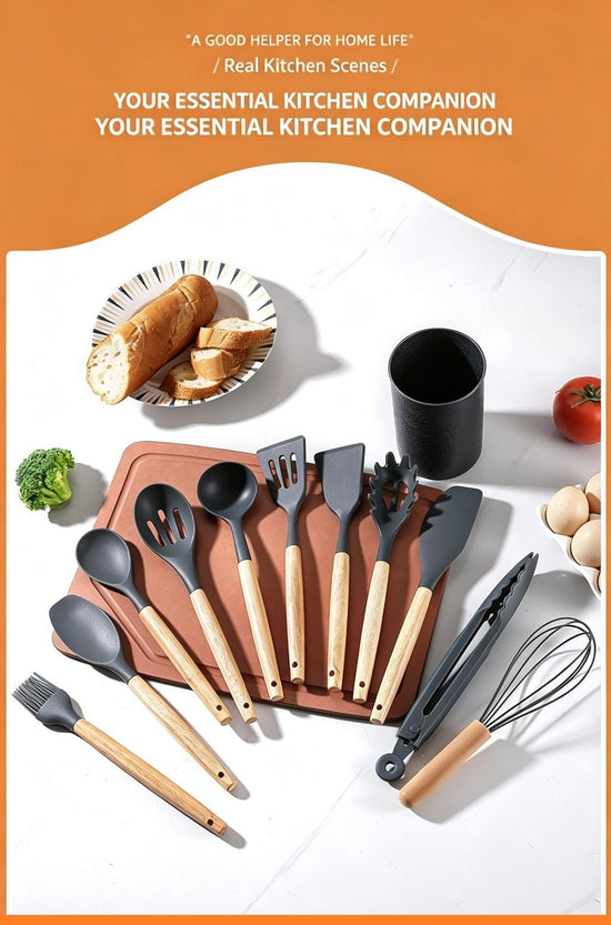 Silicone Kitchen Utensils 12‑Piece Set Dark Green,Complete Spatula & Soup Spoon Cookware Set for Non‑Stick Pots,Daily Home Kitchen Gadget,Christmas Halloween Surprise Gift Idea