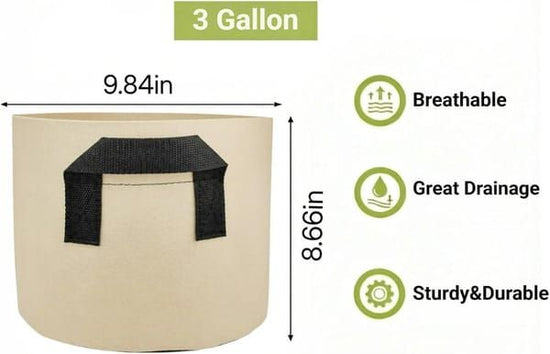 5 Pack 3 Gallon Felt Plant Grow Bags, Non-woven Fabric Planter Pots with Handles, Fabric Growing Containers for Potato, Vegetables, Flowers & Seedling Nursery