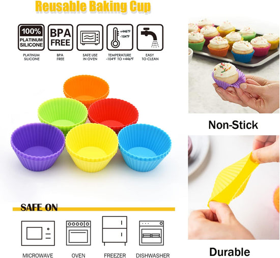 Silice Cupcake Baking Cups 24 Pack, Reusable & N-stick Muffin Cupcake Liners Holders Set for Party Halloween Christmas, Easy Clean Pastry Muffin Molds(Pack of 24,Multicolor)