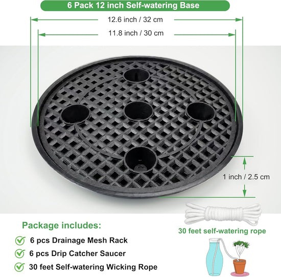 6 Pack 12 inch Self Watering Base for Fabric Grow Bag, Self-watering Plastic Elevated Plant Saucer Stand, Automatic Watering Tray for Non-woven Planter Flower Pot Growth Tent Greenhouse Indoor Outdoor