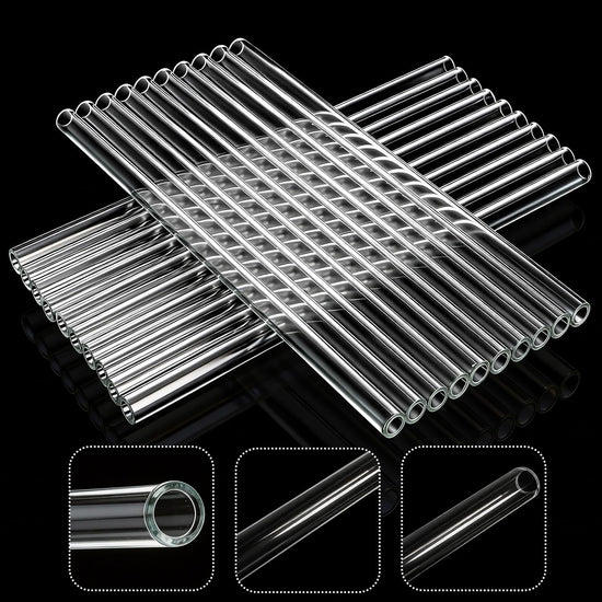 20 Pieces 12 In Glass Blowing Tubes, 12mm OD 8mm ID 2mm Thick Wall Borosilicate Pipe, Clear glass Bubble Tubing with 4 Cleaning Brush for Laboratory Experiment Art DIY