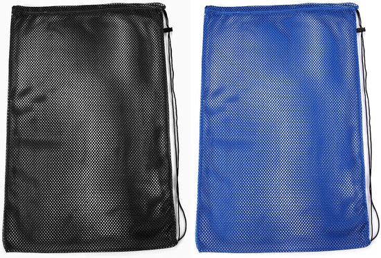 2 Packs Mesh Gear Bag for Snorkel Equipment, Oversized 18" x 27" Dive Scuba Diving Backpack Snorkeling, Fins, Swimming Gear, Beach and Sports Equipment (Black & Blue)