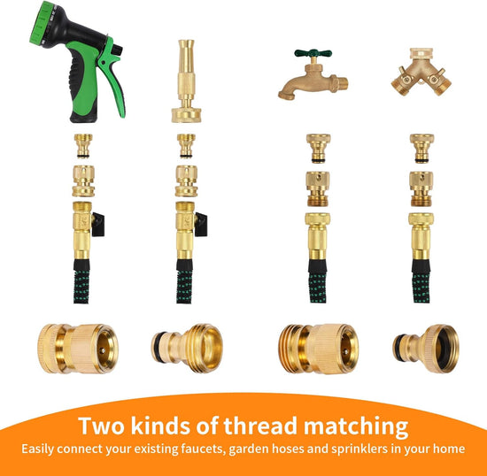 Garden Hose Quick Connect Solid Brass Connector Water Connectors Easy Fittings Standard 3/4 inch GHT, 4 Complete Sets female & Male, Free Washers Gaskets