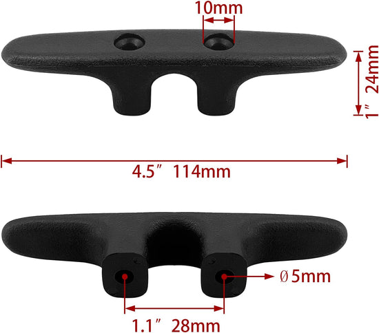 MARINRE 4 PCS Marine Black Nylon Cleat Open Base 4-1/2 in Heavy-Duty Boat Deck and Anchor Line w/Finish