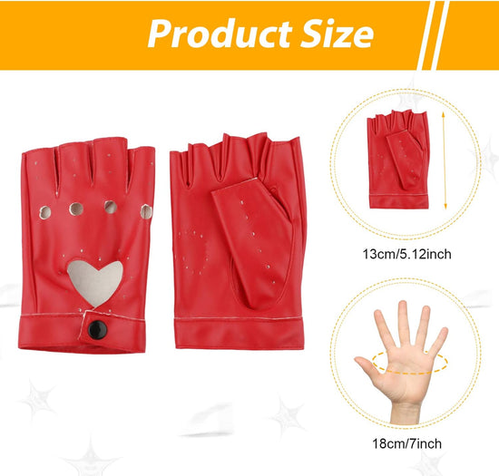 1 Pair Half Finger Leather Gloves - Stylish Red Fingerless Biker Punk for Halloween, Women, Girls, Cosplay, Performance