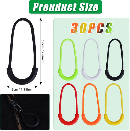 Zipper Pulls Heavy Duty Tags Nylon U Shape Cord Replacements for Clothes Luggage Backpacks Handbags Jackets Wallets Suitcases 30Pcs