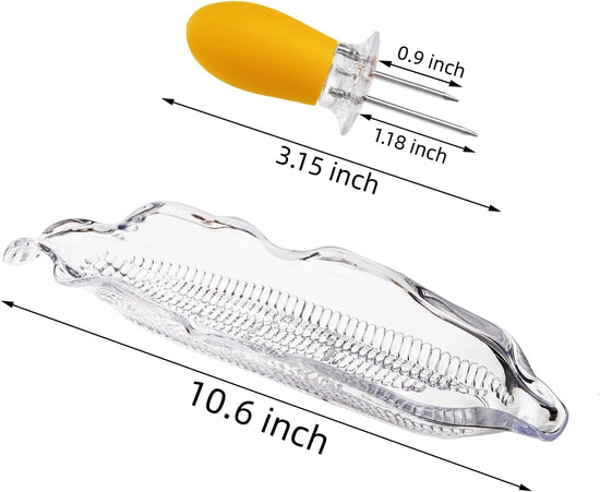 18 Pcs Corn Dish Set, Clear Plastic Tray with 8 Cob Holders, Transparent on The Dinnerware Barbecue Service Stainless Steel Skewer Needle for Sweet Butter