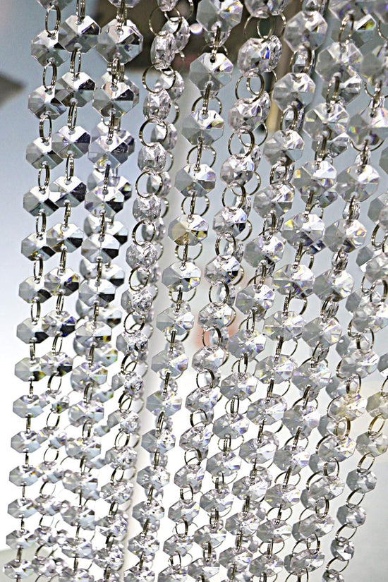 Crystal bead necklace - Crystal garland string - Pendant light - Gemstone bead necklace - 14 mm - Clear - Octagonal prism diamond string decoration - For weddings - Parties - Christmas tree decoration