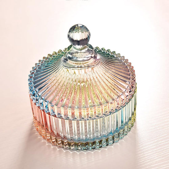 Glass jar with lid - Christmas candy box - candy and cookie drum - jewelry box - cookie container - food storage - decorative pot - colored - 12.5*10.3cm