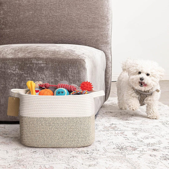 Woven storage basket - cotton rope basket for closet organizer - square shelf basket for toys - books - shoes - decorative empty gift basket for home bathroom decor - 33x25x22.5 cm - brown