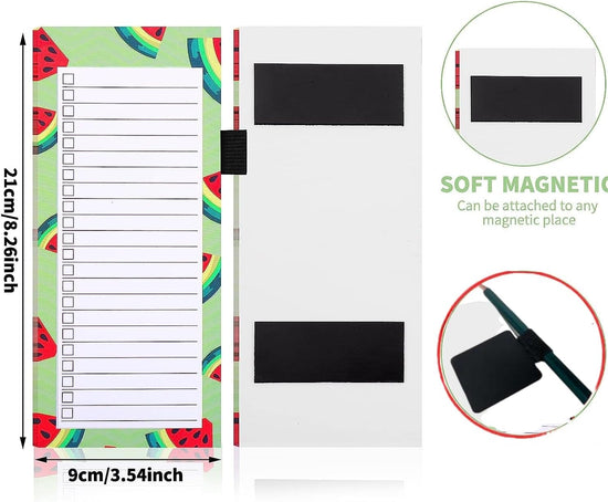 Magnetic shopping list for the fridge (2-piece) - 100 sheets - tear-off notepad with pen clip for shopping - to-do list and meal planning (watermelon)