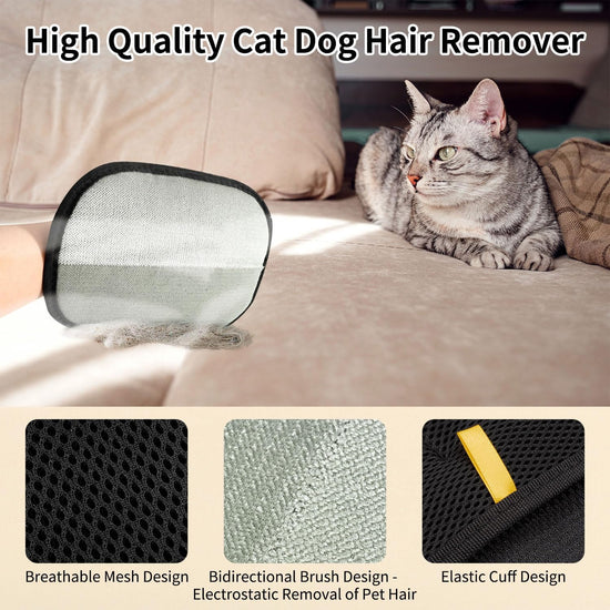 2-piece pet hair removal gloves, static pet hair removal gloves, double-sided grooming gloves, reusable pet hair removal gloves for cleaning and grooming, suitable for sofas, carpets and clothing