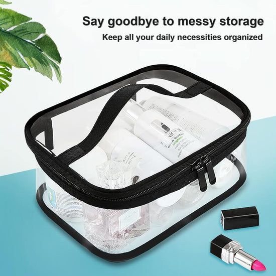 Transparent toiletry bags - 2 pieces of portable makeup bags Transparent cosmetic bag with handle - zip - waterproof travel bag