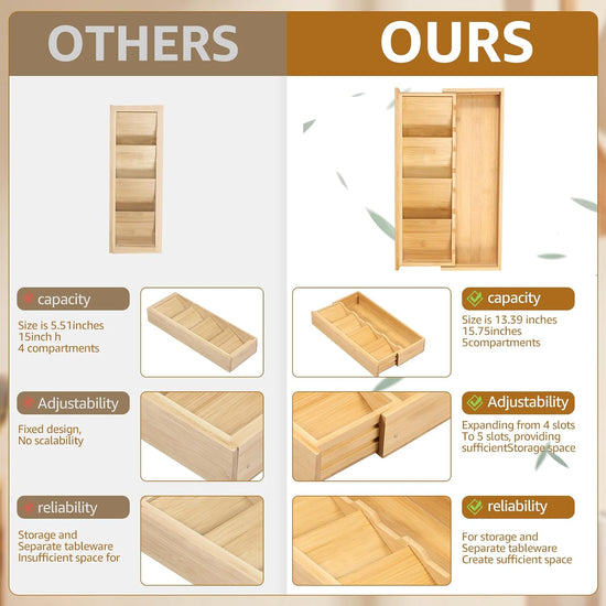 Kitchen drawer organizer - cutlery organizer - expandable bamboo storage box - cutlery rack - telescopic cutlery organizer