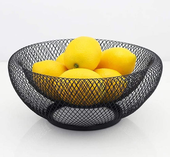 Fruit bowl - Mesh fruit bowl - Decorative fruit basket - Metal - Candy bowl - Suitable for kitchen, countertop, dining table, office - 10 inch (black)