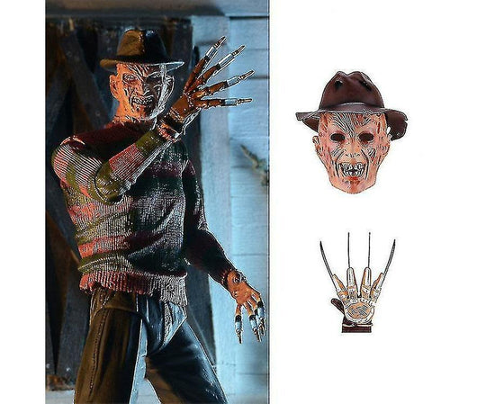 Horror Halloween Freddy Krueger Mask With Gloves Hat Killer Cosplay Full Head Latex Mask Masquerade Party Props