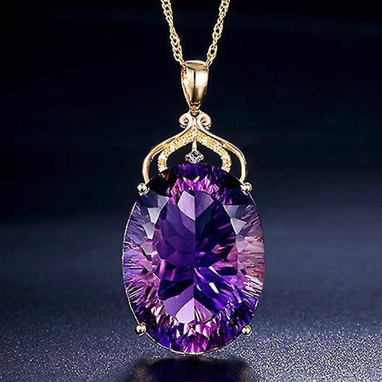 Amethyst Pendant European And American Creative Shape Amethyst Pendant Micro-set 14k Gold Crystal Necklace