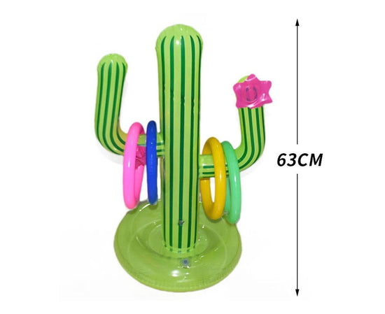 Inflatable Cactus Ring Toss Game Set Target Toss Floating Swimming Ring Toss Includes Inflatable Cactus, 4 Color Rings
