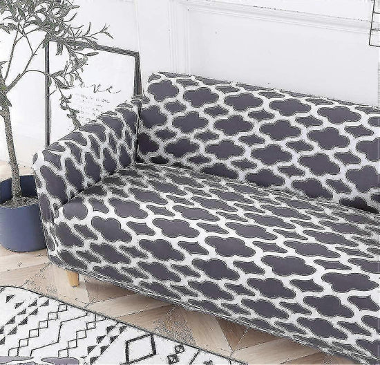 2 Seater Printed Stretch Sofa Cover Furniture Protector - Grey 145-185cm