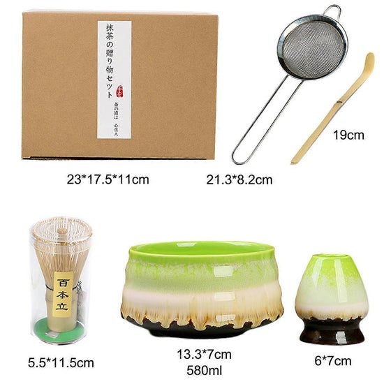 Matcha Kit (5pcs) - Bowl with Spout, Bamboo Whisk, Scoop, Holder, Stainless Sifter