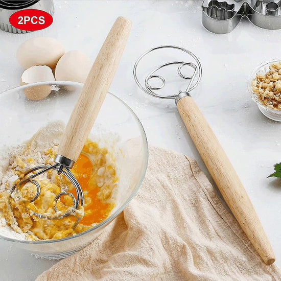 Set of 2 Bread Dough Whisks - Danish Dough Mixer Hand Stirrer