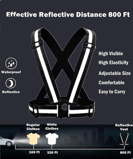 2 Pack Reflective Strap Vest Gear, High Visibility Adjustable Running Gear for Night, Red+Black