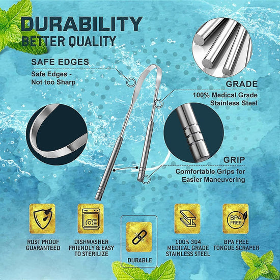 Stainless Steel Tongue Scraper, Metal Tongue Cleaner for Adults & Babies