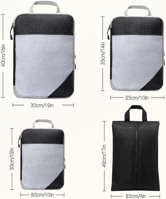 Compression Packing Cubes for Suitcase Extensible Organiser Set - Black