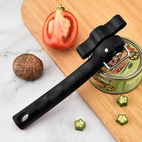 Manual Stainless Steel Can Opener, No Sharp Edges, Black, Restaurant & Kitchen Use