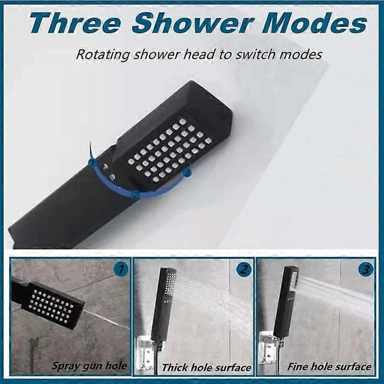 3 Modes High Pressure Shower Head with Hose, Black