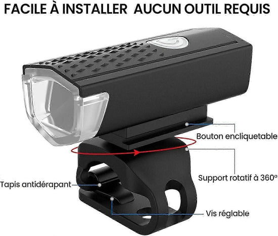USB Rechargeable LED Bike Front Light - Waterproof, 5 Modes, for All Bikes