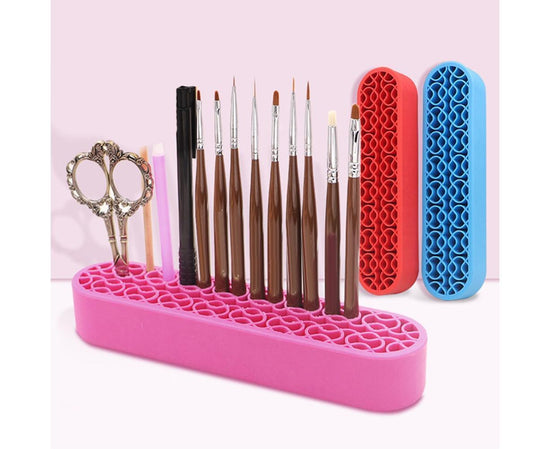 Silicone Nail Pen Holder Makeup Brush Display Stand Storage Case Desk Organizer-Pink