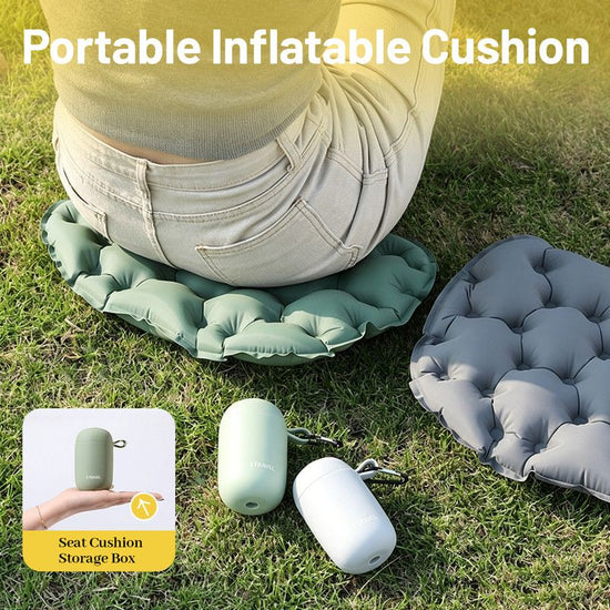 Portable Outdoor Inflatable Seat Cushion, Multi-Functional Inflatable Storage Box and Seat Cushion Combo, Portable Folding Seat Cushion for Camping and Travel, Portable Push-to-Inflate Cushion - Gray