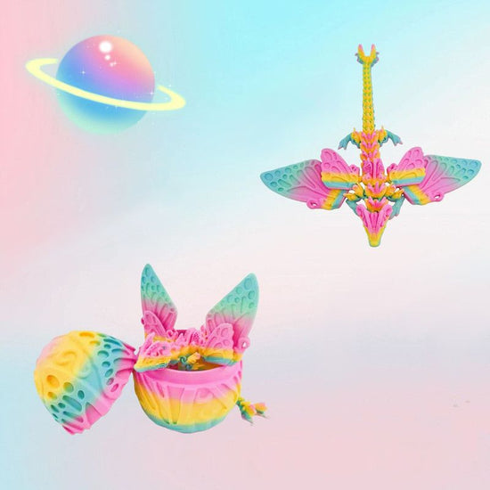 3D Easter Egg Set, Articulated Butterfly Dragon Figurine, Gradient-Colored Rainbow Dragon Egg Set, Butterfly Dragon Model with Storage Eggshell, Articulated Pterosaur Figurine—Creative and Trendy Desktop Decorations