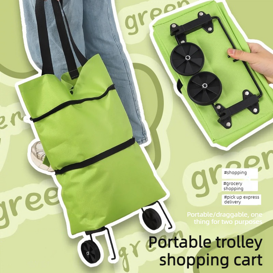 Foldable Shopping Trolley with Wheels, Portable Large-Capacity Oxford Cloth Shopping Cart, Home Delivery Cart - Red