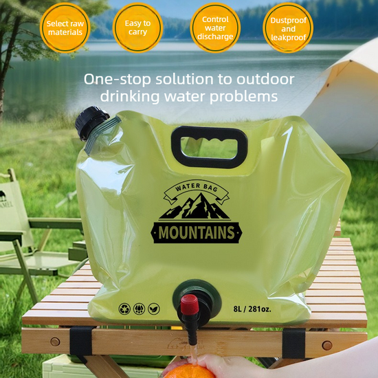 8L Large-Capacity Foldable Outdoor Water Bag,Built-in Faucet, Portable Camping and Travel Water Bag - Green