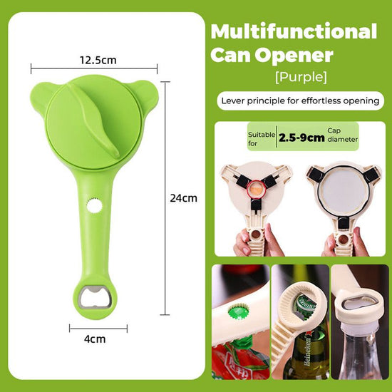 4-in-1 Multi-Function Can Opener, Essential Kitchen Tool for Opening Lids, Multi-Size Bottle Opener - Green