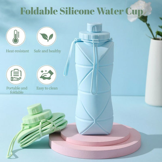 800ml Large-Capacity Food-Grade Silicone Folding Water Cup, Portable Outdoor High-Temperature Resistant Water Bottle, Travel and Camping Compressible Water Bottle, Travel Water Cup - Green